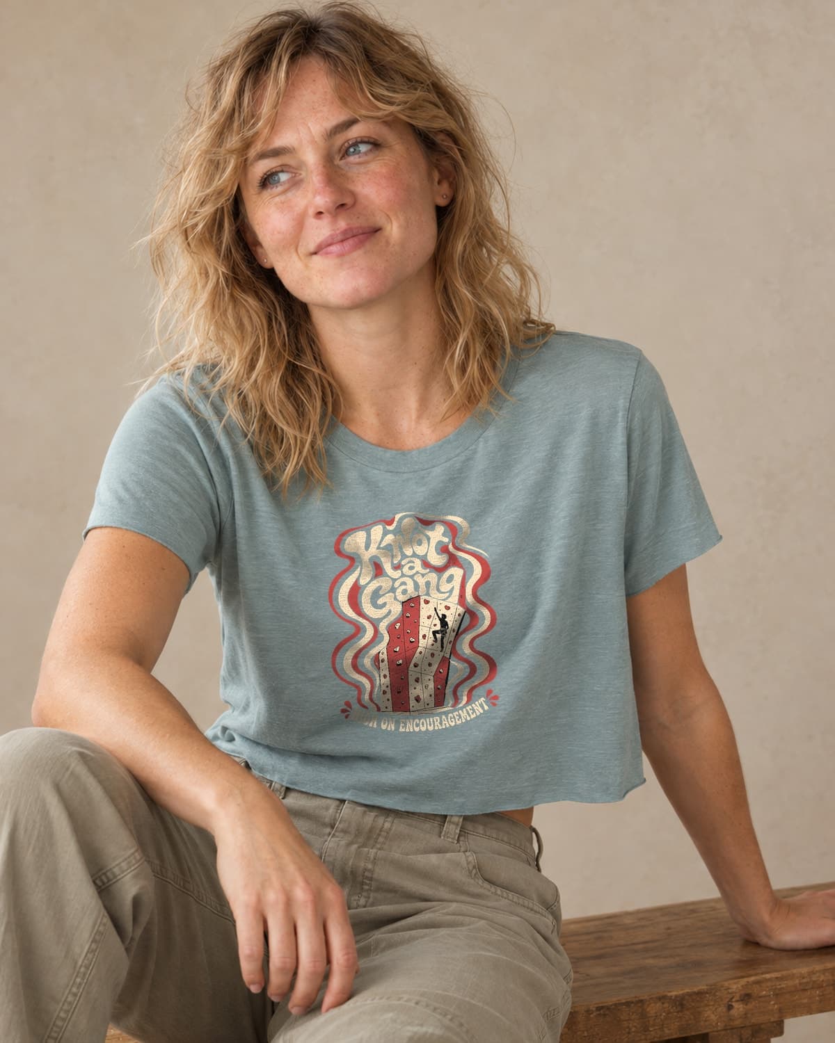 High on Encouragement in Stonewash Green — women’s studio photo
