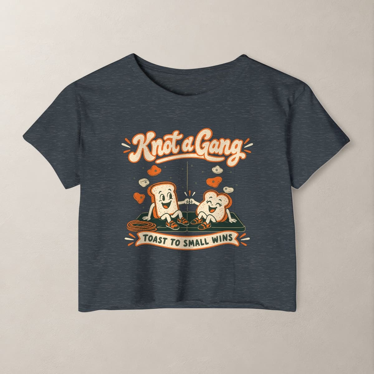 Front view of the Antique Denim Toast to Small Wins crop top.