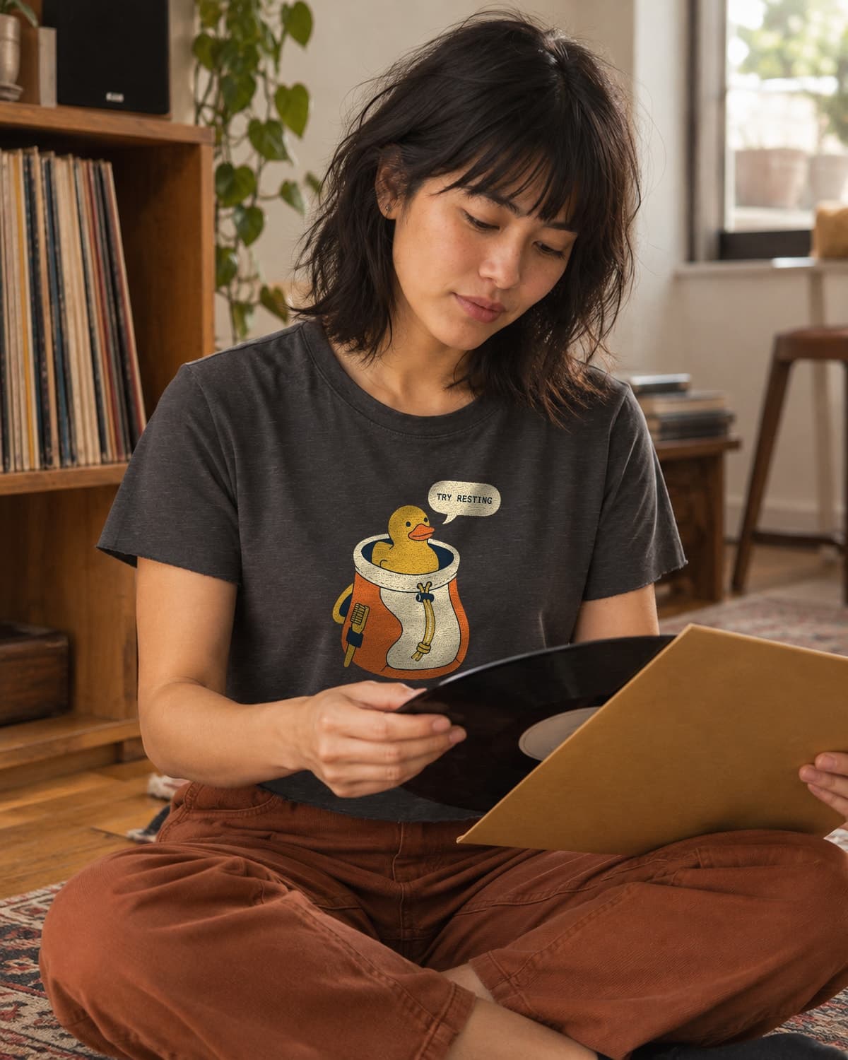 Rubber Duck Beta in Charcoal — women’s lifestyle photo