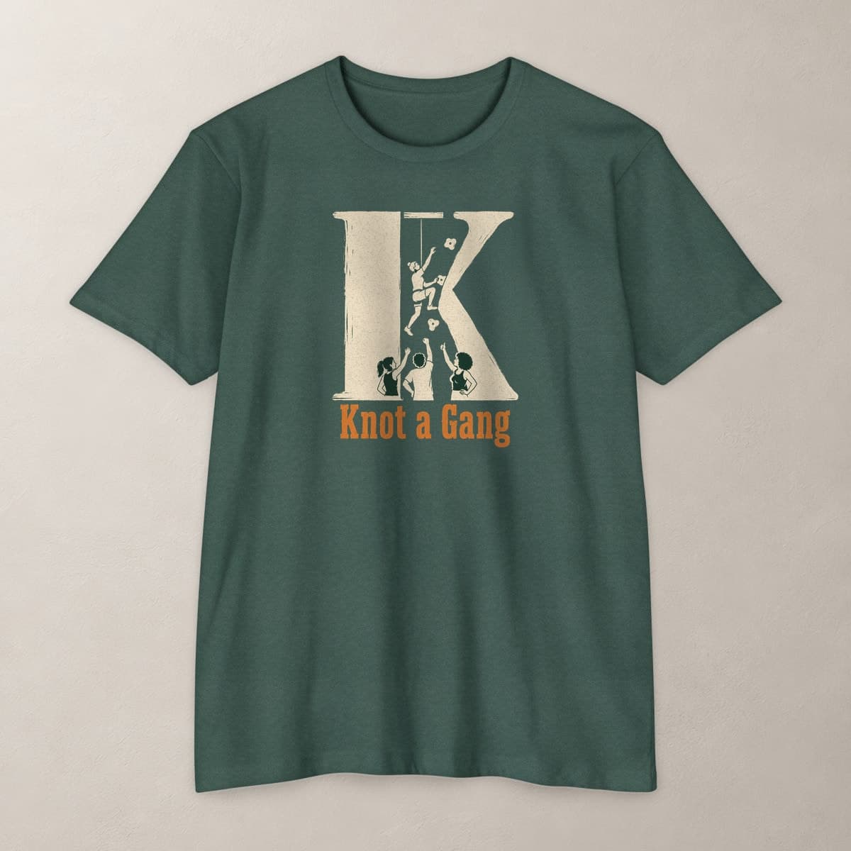 Front view of the Heather Forest Green The Big K T-shirt.