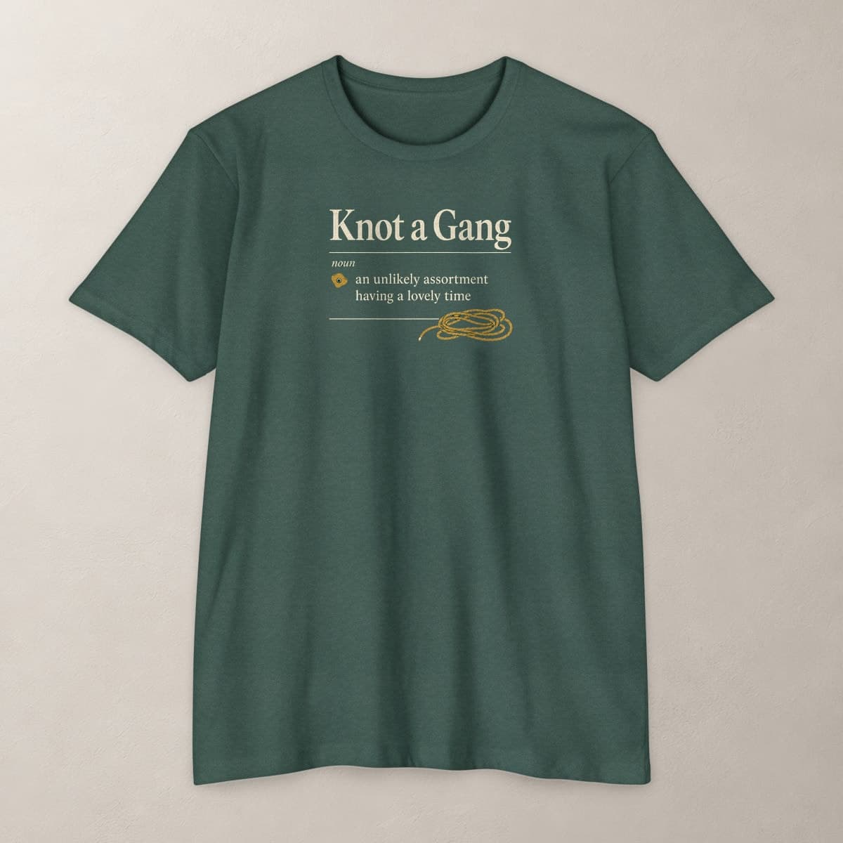 Front view of the Heather Forest Green A Collective Noun T-shirt.