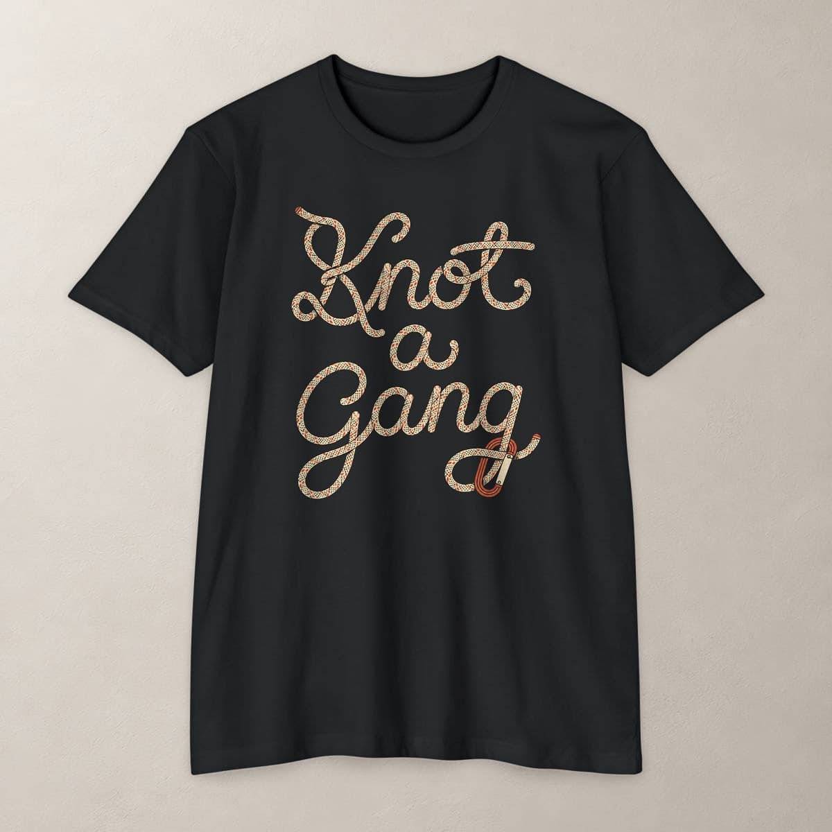 Front view of the Black Braided Script and a Clip T-shirt.