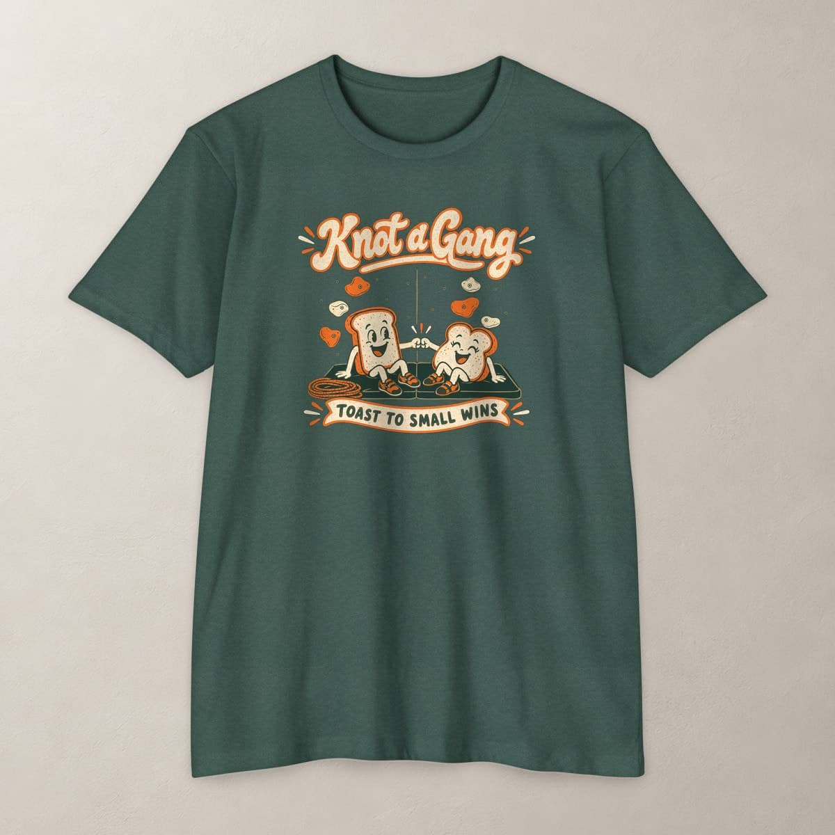 Front view of the Heather Forest Green Toast to Small Wins T-shirt.