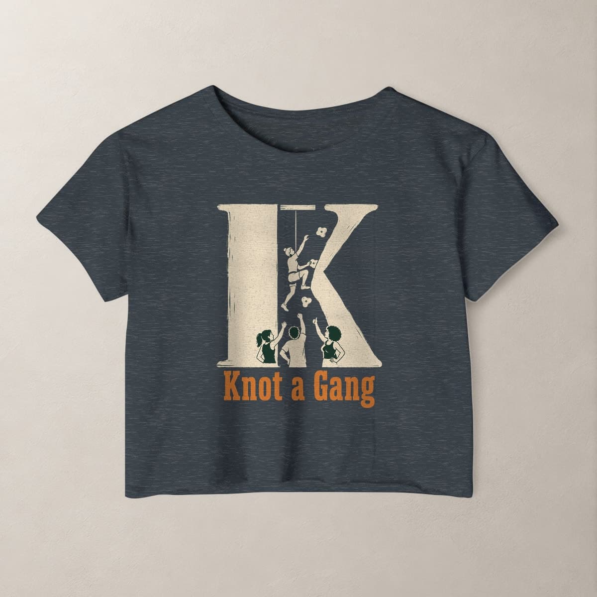 Front view of the Antique Denim The Big K crop top.